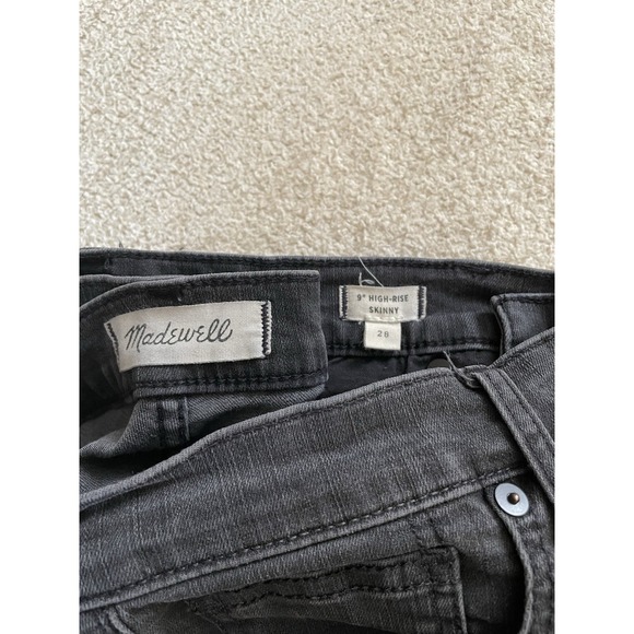 Madewell Women's Jeans Size 28 9" High Rise Skinny Black Distressed Denim Youth - Picture 2 of 8